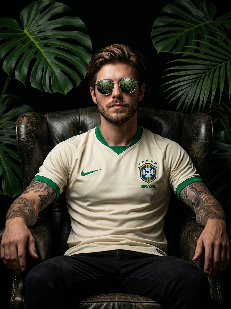 Cinematic portrait of a confident football player sitting