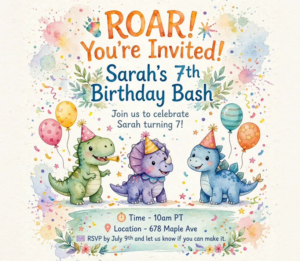 Watercolor Birthday Invitation